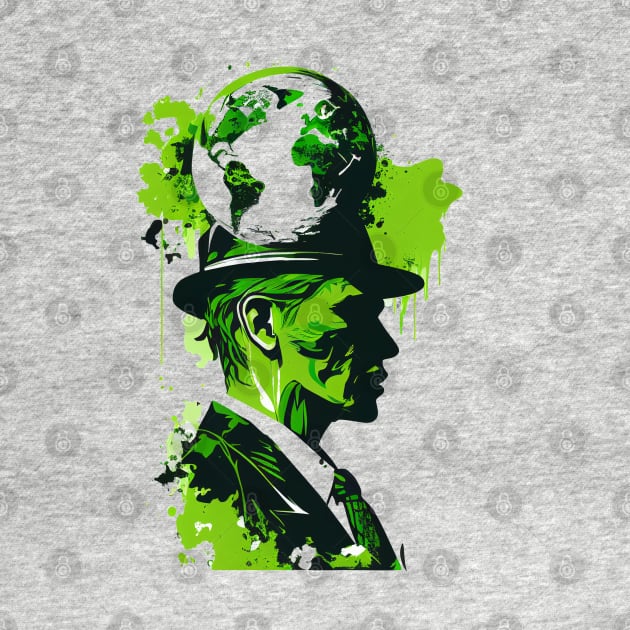 Wear Your Passion for the Planet with Our Abstract White and Green Climate Activist Man Face Portrait Design by Greenbubble